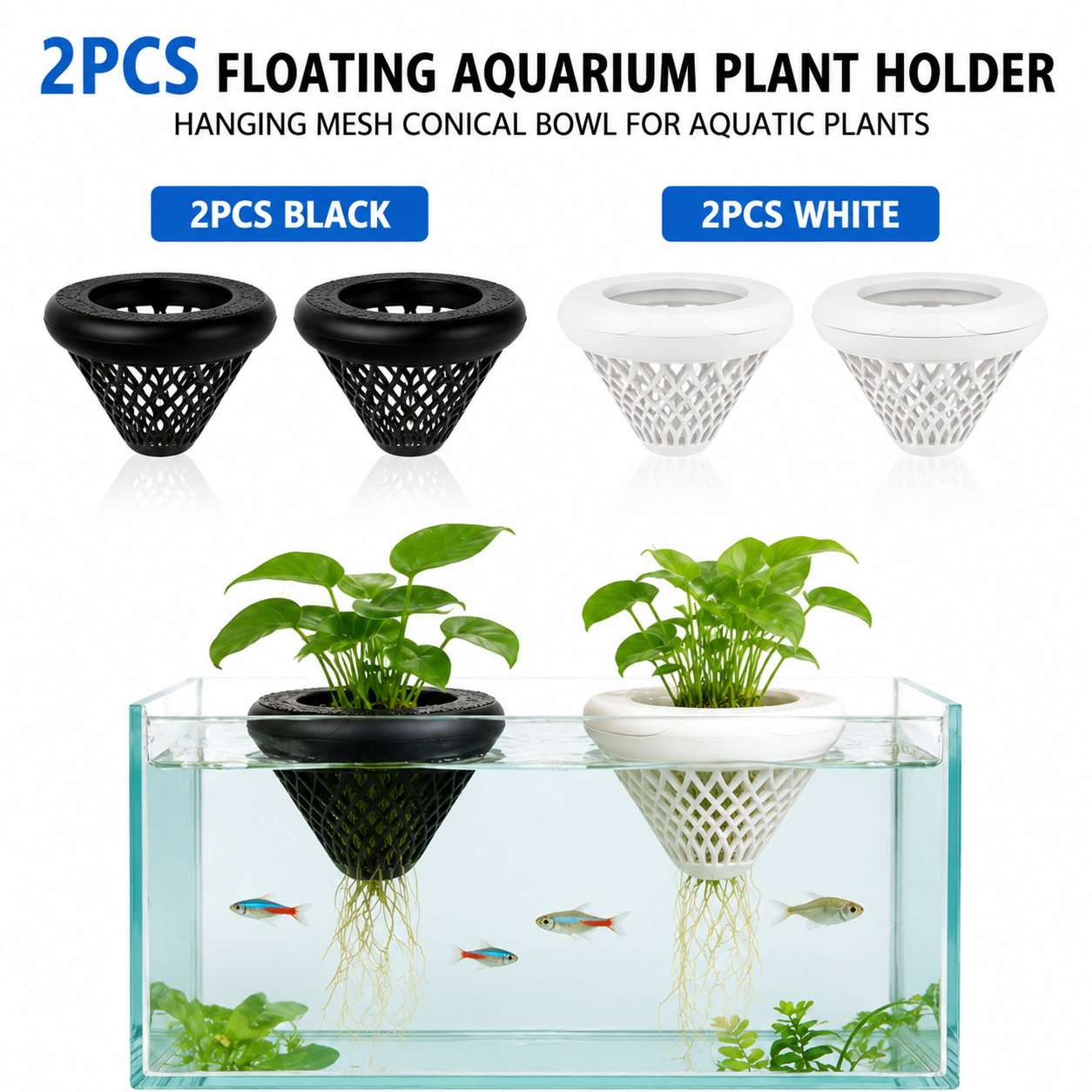 Aquarium Fish Pot - 2 adet yüzen akvaryum bitki tutucu,